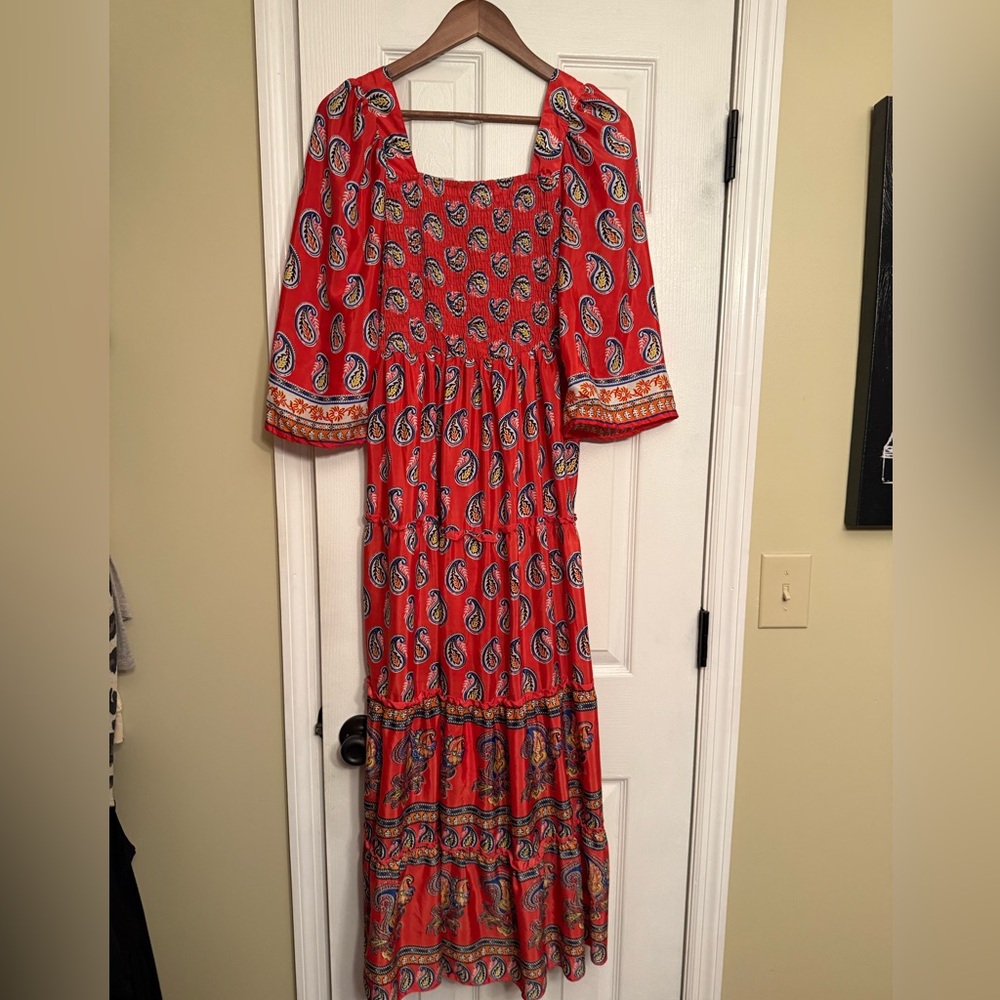 Me 2 Magic Red Long floral boho Bohemn Anthropologie maxi Dress medium $139